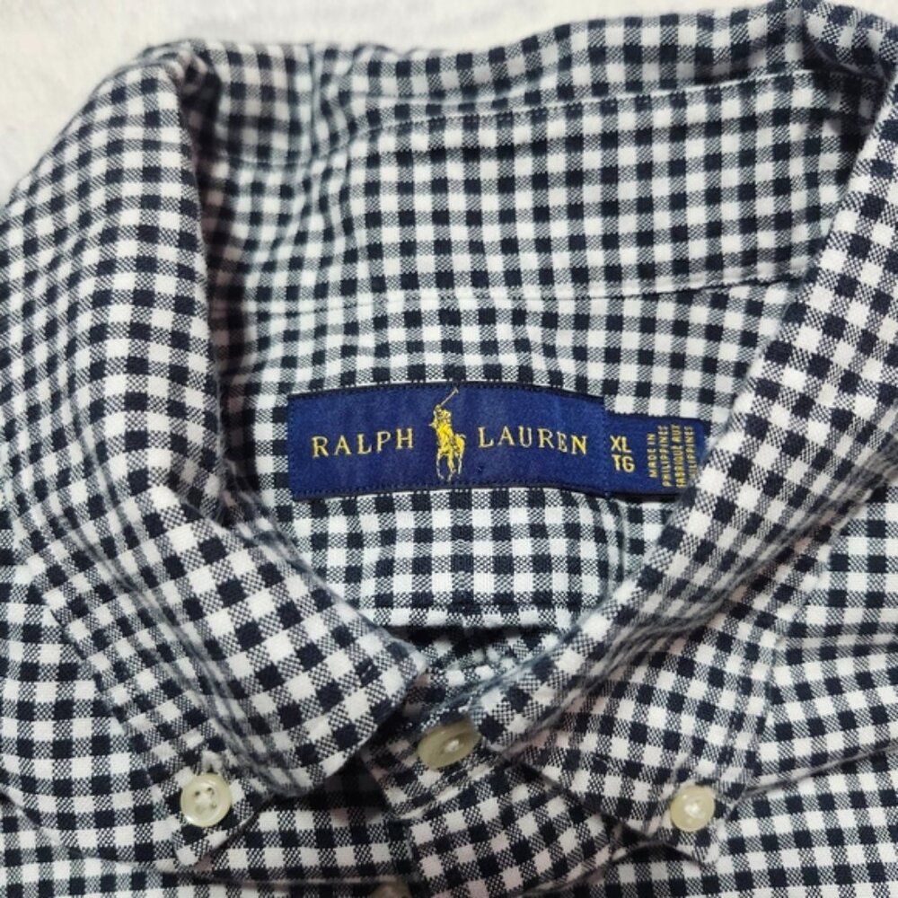 RALPH LAUREN Oxford Gingham Check Long‎ Sleeve Button Down Shirt Black White XL - Picture 4 of 9